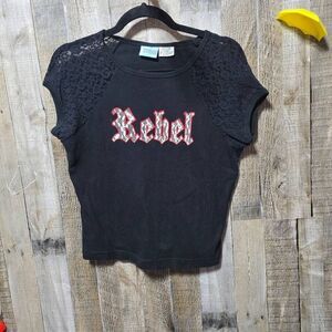 Extreme Limit Vintage Y2K Black Lace Rebel Cropped Babydoll Tee